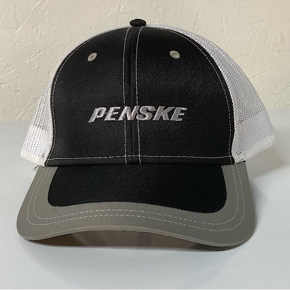 Penske White Black Gray Strapback Mesh Trucker Hat NASCAR INDYCAR Yruck Leasing